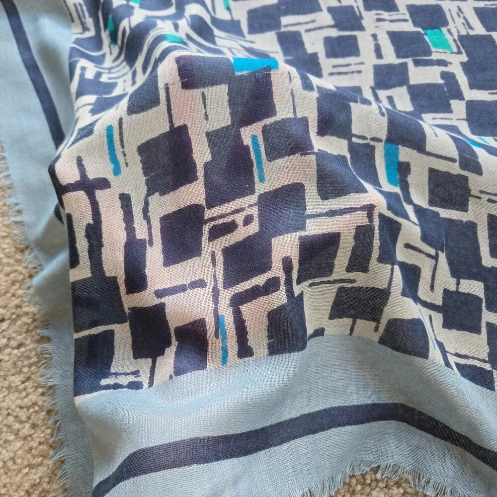 Kinross Silk Cashmere Scarf Blue Squares